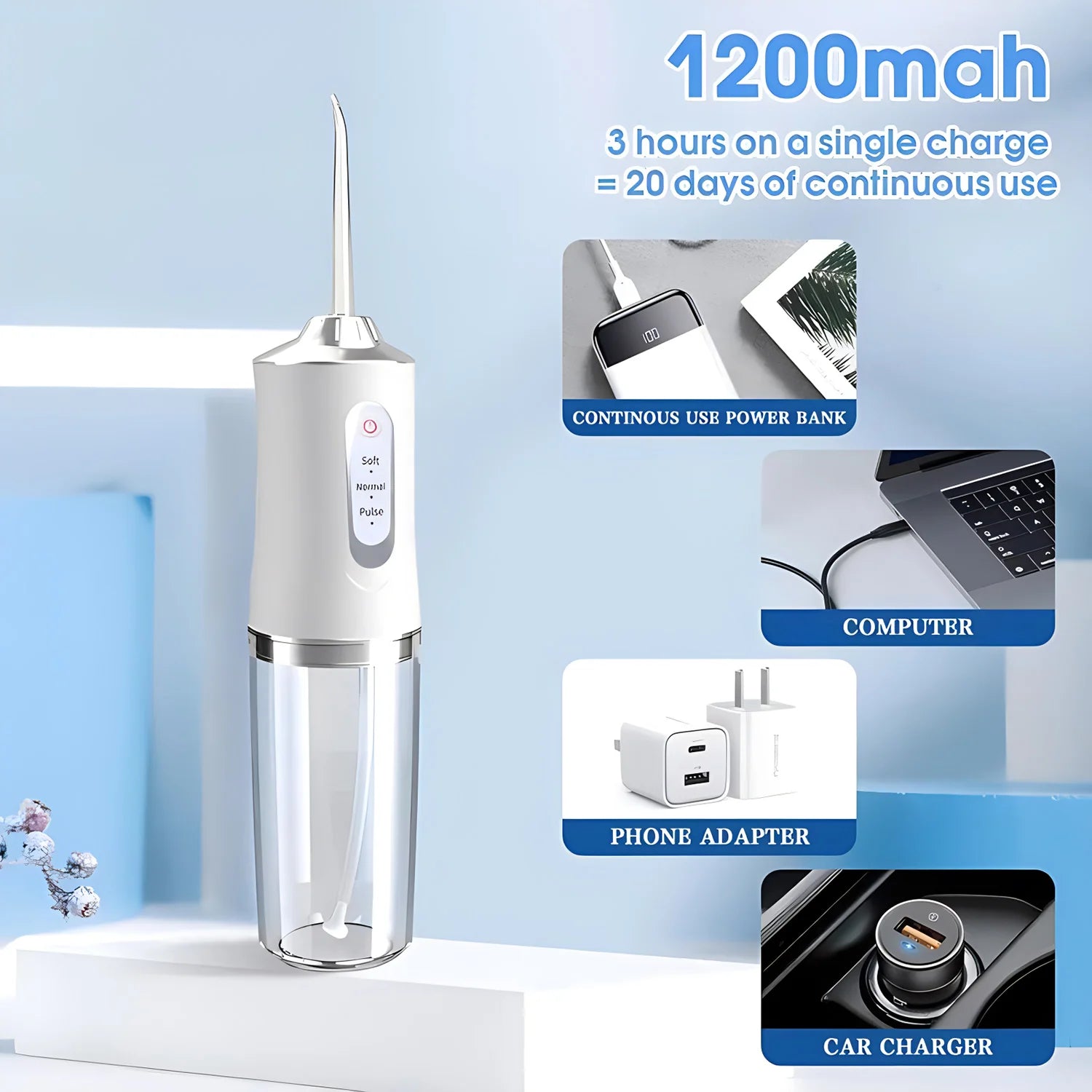Rechargeable Portable Oral Irrigator - Your Ultimate Dental Care Companion with 3 Jet Nozzles for a Sparkling Smile